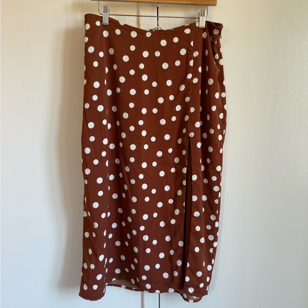 Abercrombie & Fitch Brown Polka Dot Midi Skirt with Slit